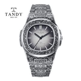 [TANDY] Engraving Watch T-6295 - Classic Design with Engraved Bezel & Band | Simple Index for Timeless Elegance and Unique Style